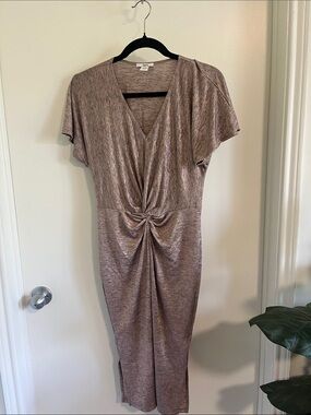 Bar III Dusty Mauve Twist-Front V-Neck Midi Dress